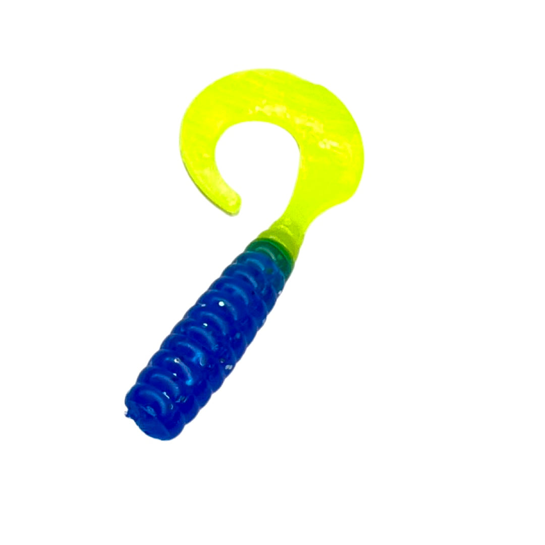 Pure Crappie Pig Tail - Blue w/Silver Flake/Chartreuse 2” - Pure