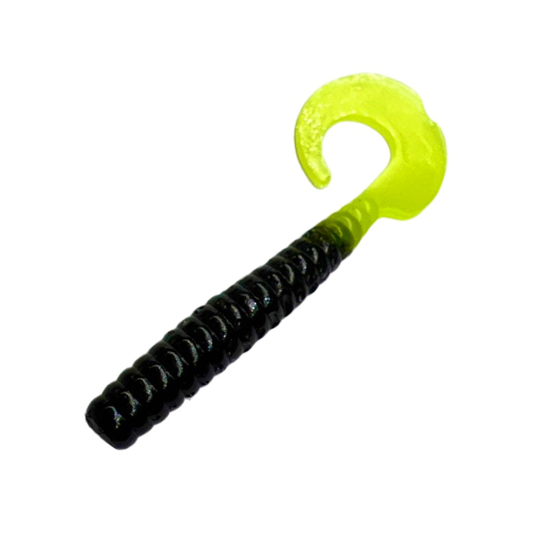 Pure Crappie Pig Tail Pro - Black/Chartreuse 2.5”