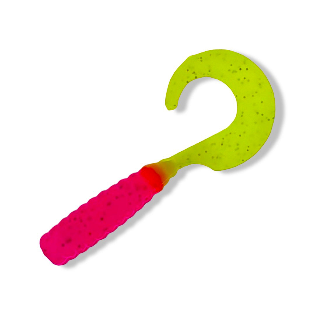 Pure Crappie Pig Tail - Pink/Chartreuse 2” - Pure Crappie Tackle Co