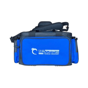 blue tackle bag with plastic zipper Drift Sling 13 Additional Exterior Pockets Includes 3 pockets sized for 3600 trays plus internal storage throughout Blue Zip Lock 6" x