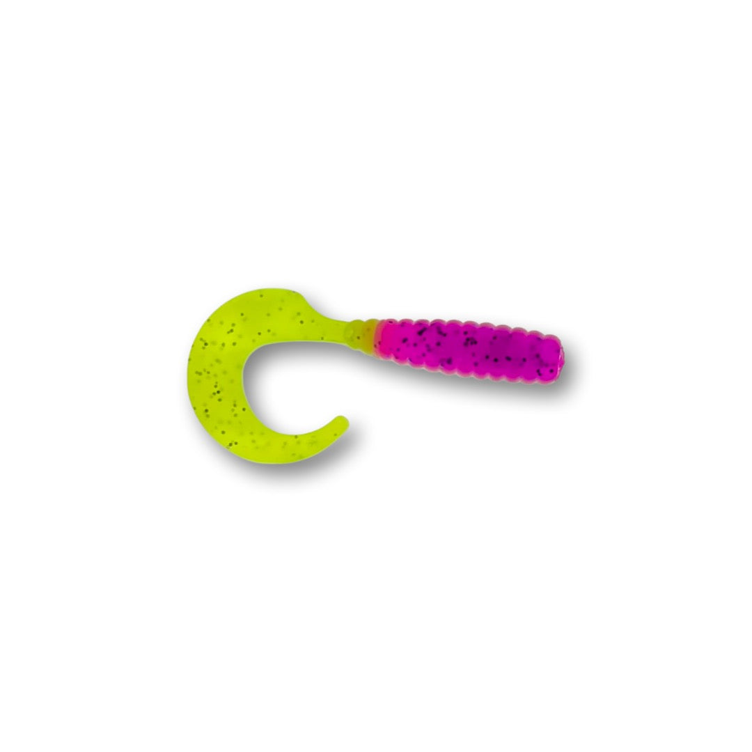 Pure Crappie Pig Tail - Purple/Chartreuse 2”