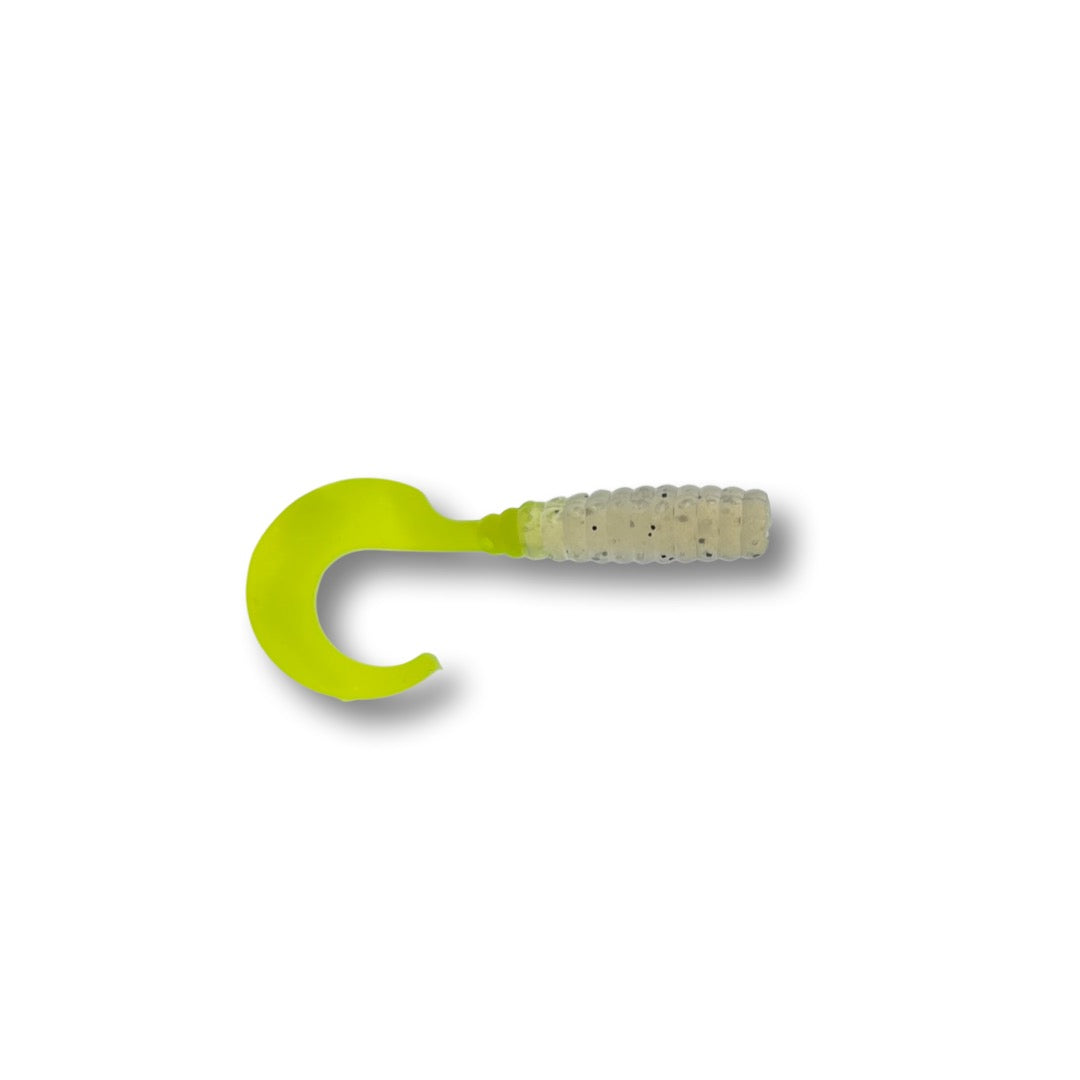 Pure Crappie Pig Tail - Clear w/Flake/Chartreuse 2”